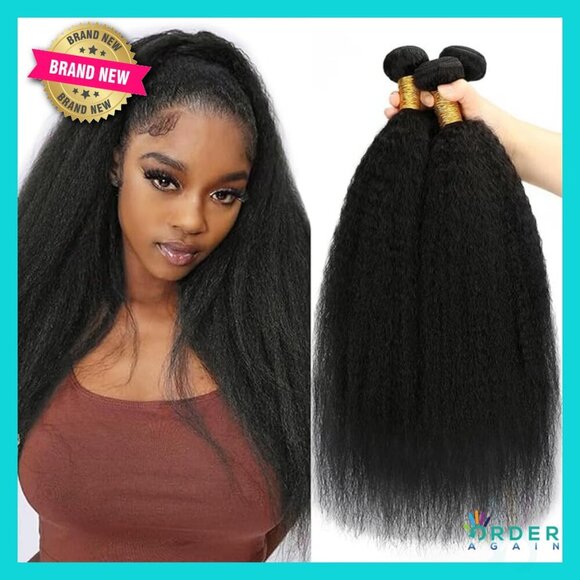 Kinky Straight Human Hair Extensions Brazilian Virgin Remy Yaki Straight Bundles